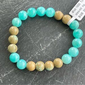 Turquoise & Chrysoprase Beaded Bracelet 6-6.5”